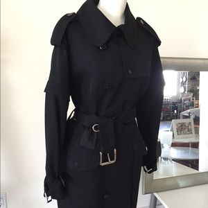 NWOT Black wool twill double breasted trench coat